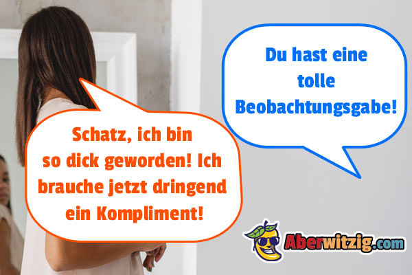 Beziehungs-Witz Frau Spiegel Dicksein